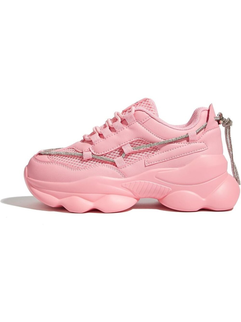 Women's Hot Pink Sparkly Bling Rhinestone Rope Casual Chunky Walking Sneakers